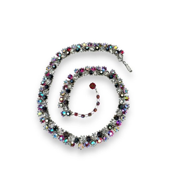 Vintage Trifari Choker Necklace Multi-Color Crystals Hook Closure 13"-15" - Picture 2 of 11